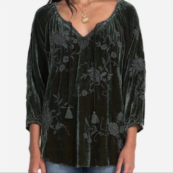 Johnny Was Millie Velvet Peasant Blouse - Picture 2 of 7